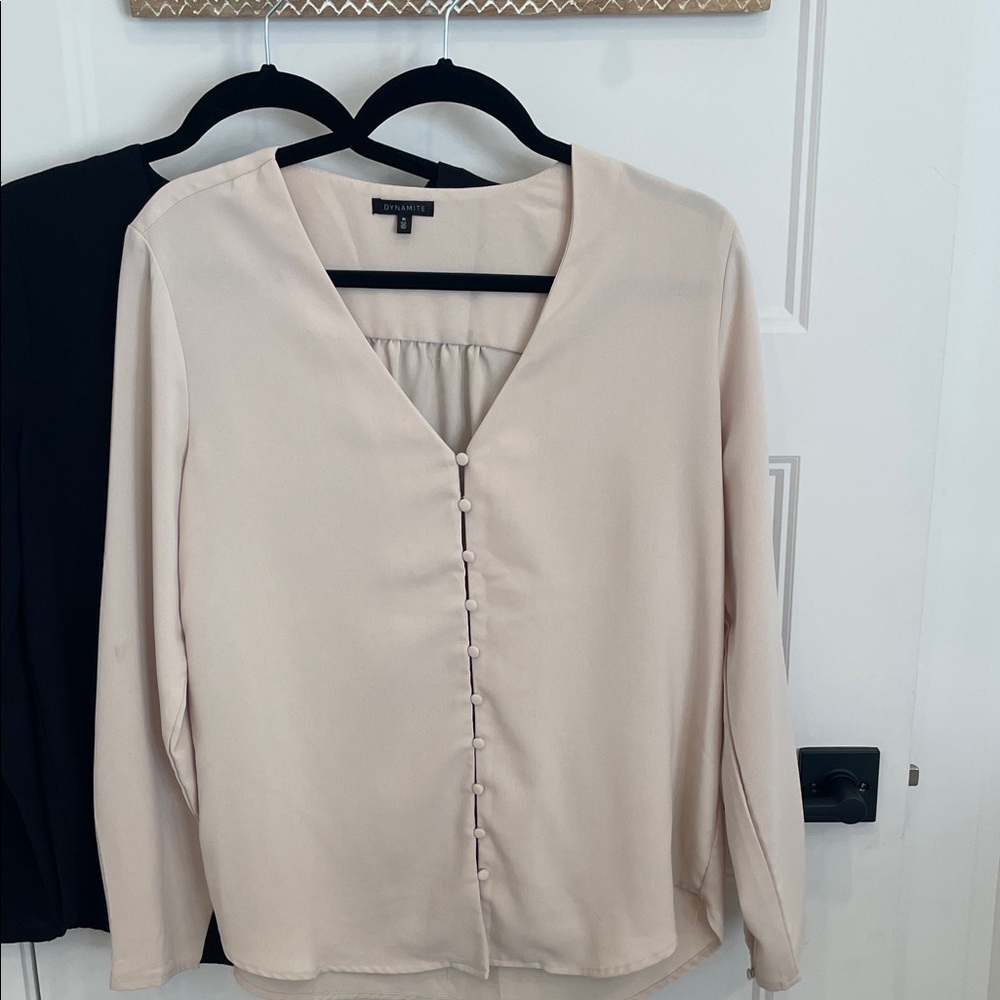 Dynamite Black and Cream Button-Up Blouses